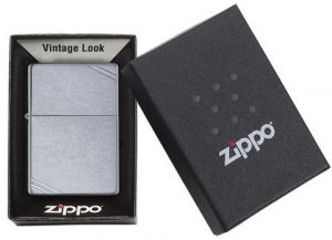 267, Zippo Lighter with Decorative Slashes, Street Chrome Finish, and Vintage Case