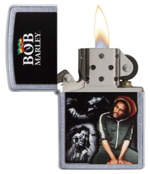 29572 Bob Marley Portraits and Logo Street Chrome Lighter - 3/4 View