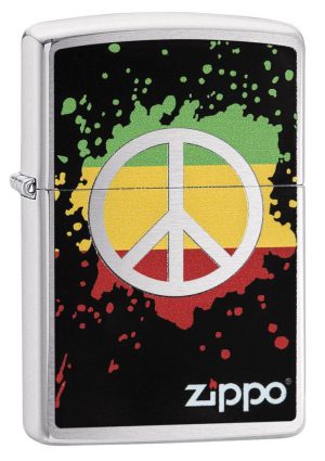 29606 Red, Yellow, & Green Peace Sign design on a Brushed Chrome Lighter