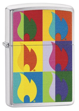 Abstract Neon Flame Design Windproof Lighter standing at a 3/4 angle