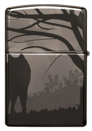 Wolves Design Photo Image 360° Black Ice Windproof Lighter facing forward at a 3/4 angle