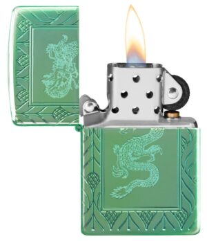 Armor® High Polish Green Elegant Dragon with its lid open and lit