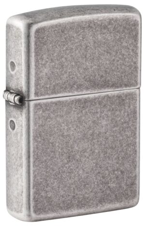 Front shot of Classic Antique Silver Plate Windproof Lighter standing at a 3/4 angle
