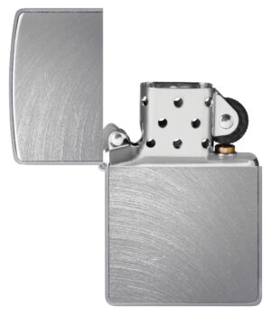 Classic Chrome Arch Windproof Lighter with its lid open and unlit.