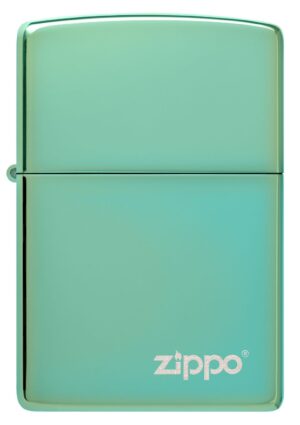 Front view of Classic High Polish Green Zippo Logo Windproof Lighter