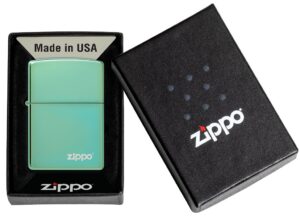 Classic High Polish Green Zippo Logo Windproof Lighter in its packaging