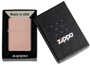 High Polish Rose Gold windproof lighter in packaging