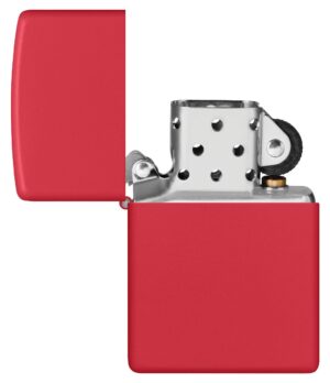 Classic Matte Red Windproof Lighter with its lid open and unlit