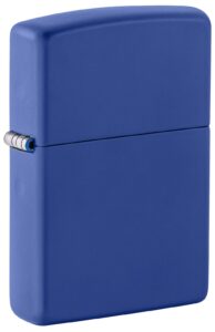 Front view of the Royal Blue Matte Lighter shot at a 3/4 angle