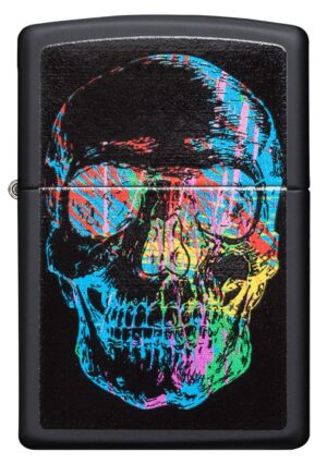 Front view of Colorful Skull Black Matte Windproof Lighter