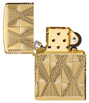 Luxury Diamond Design Windproof Lighter with its lid open and unlit.