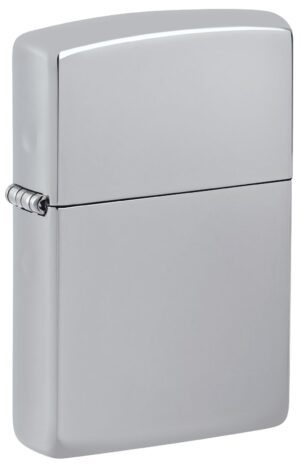Classic High Polish Chrome Windproof Lighter standing at a 3/4 angle