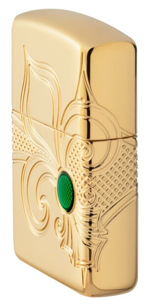 Angled shot of Armor® Fleur-de-lis Design Windproof Lighter showing the front and right side of the lighter.