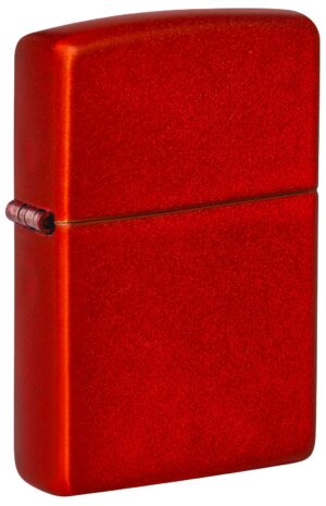 Front shot of Metallic Red Matte Windproof Lighter standing at a 3/4 angle