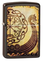 Viking Warship Design Brown Matte Windproof Lighter facing forward at a 3/4 angle