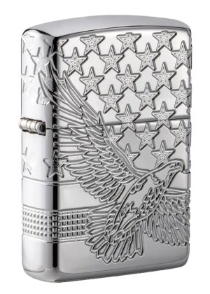 Front shot of Patriotic Design Windproof Lighter standing at a 3/4 angle