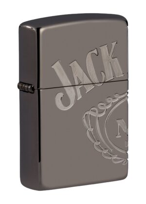 Front shot of Jack Daniel's® Photo Image 360® Black Ice® Windproof Lighter standing at a 3/4 angle.