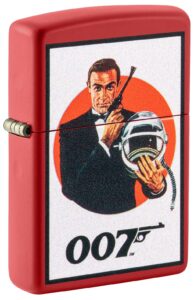 Front shot of James Bond 007™ Vintage Design Red Matte Windproof Lighter standing at a 3/4 angle.