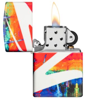 Drippy Z Design Windproof Lighter with its lid open and lit