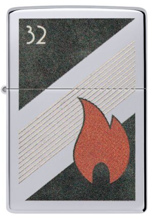Front view of Zippo Zippo 32 Flame Design Vintage High Polish Chrome Windproof Lighter.