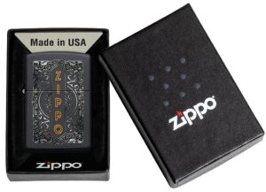 Zippo Design Black Matte Windproof Lighter in its packaging.