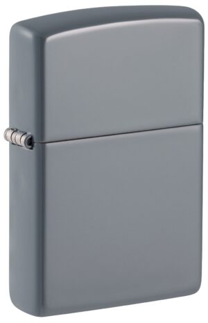 Front shot of Classic Flat Grey Windproof Lighter standing at a 3/4 angle