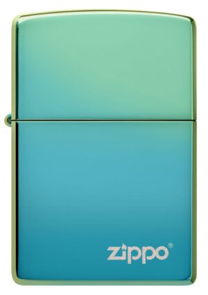 Front of High Polish Teal Zippo Logo windproof lighter