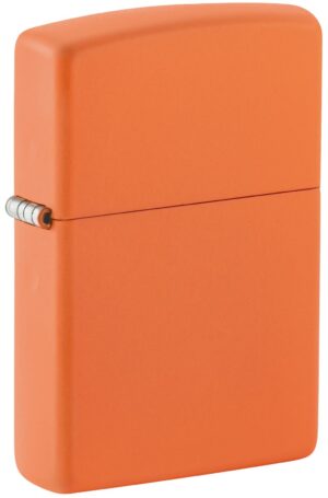 Front shot of Classic Orange Matte Windproof Lighter standing at a 3/4 angle