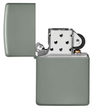 Classic Sage Windproof Lighter with its lid open and unlit.