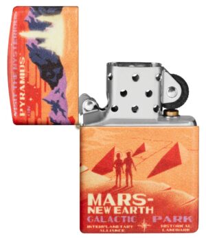 Mars Design Windproof Lighter with its lid open and unlit