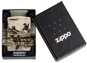 Wild West Scene Design Windproof Lighter in its packaging.