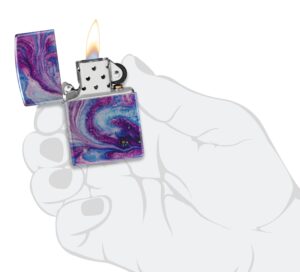 Universe Astro Design Windproof Lighter lit in hand.